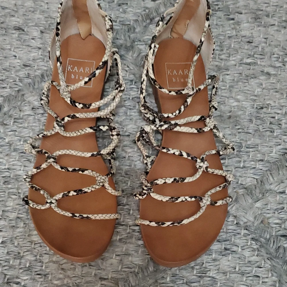 Kaari Blue Tan and Black Gladiator Sandals - Picture 1 of 5